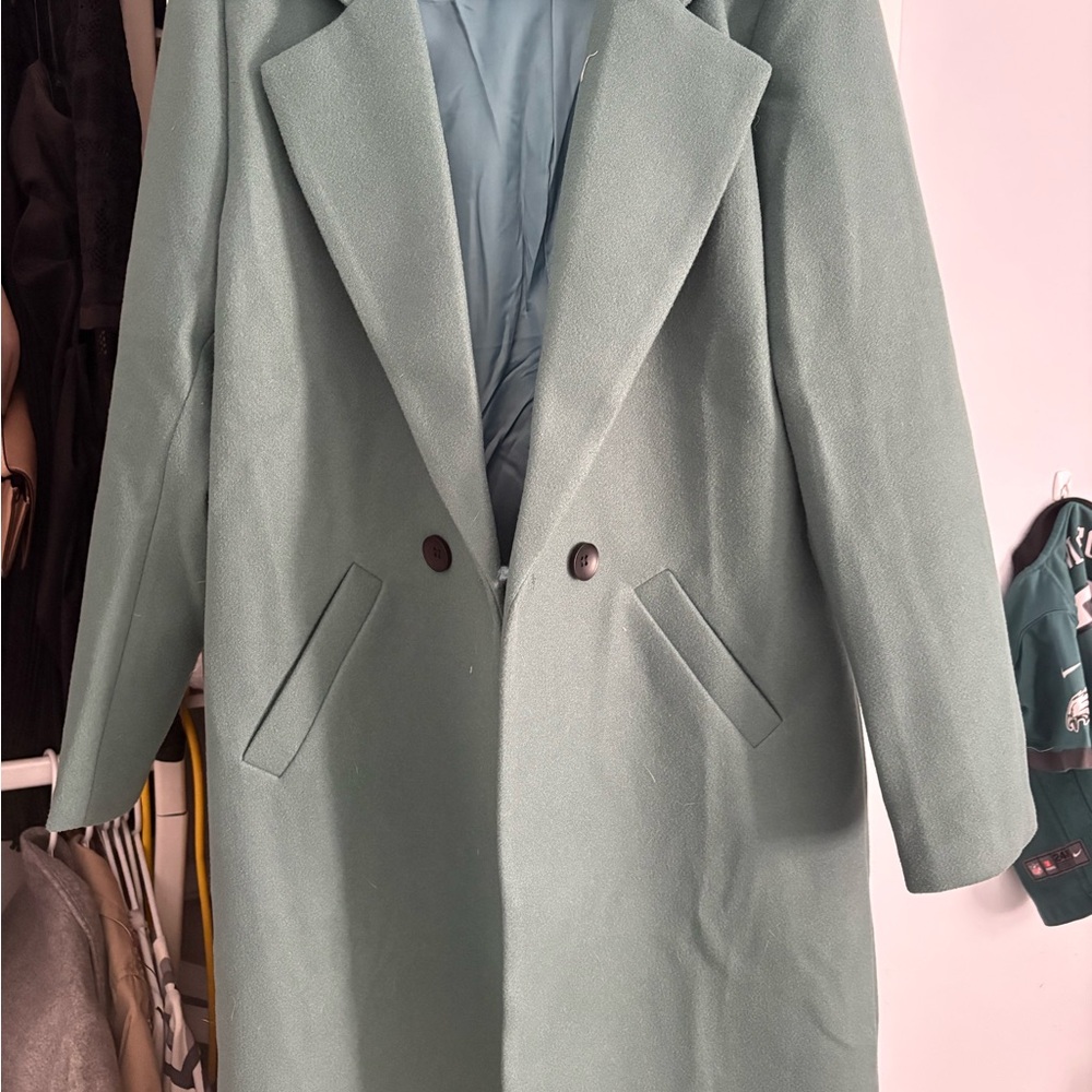 Womens Green Double-Breasted Coat